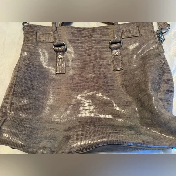 Michael Kors Silver Crocodile-Embossed Satchel - Picture 7 of 10